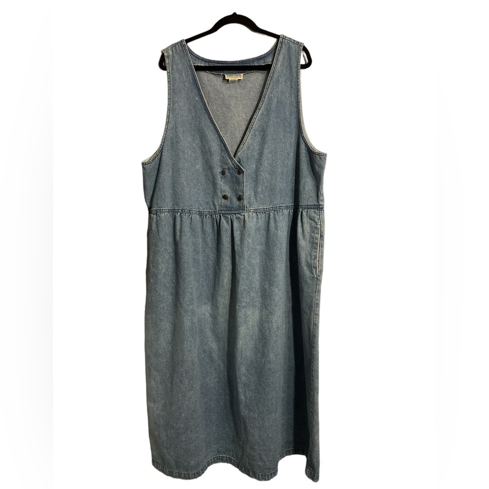 Saddlebred Sleeveless Denim V‑Neck Midi Dress in Light Blue
